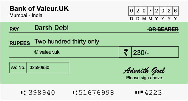 How to write a cheque for 230 rupees How to write a cheque for 230 rupees