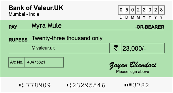How to write a cheque for 23,000 rupees