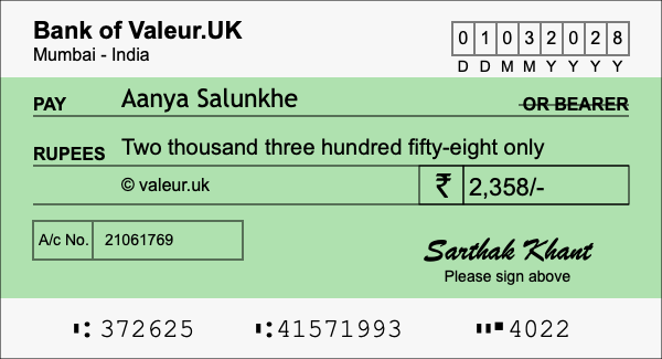 How to write a cheque for 2,358 rupees