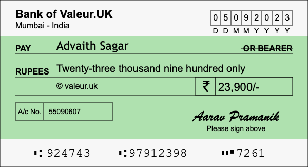 How to write a cheque for 23,900 rupees How to write a cheque for 23,900 rupees