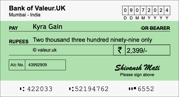 How to write a cheque for 2,399 rupees
