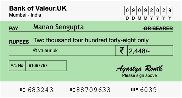 How to write a cheque for 2,448 rupees
