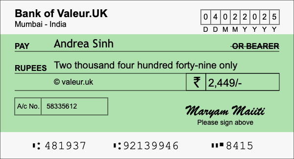 How to write a cheque for 2,449 rupees