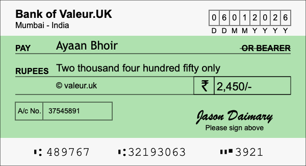 How to write a cheque for 2,450 rupees