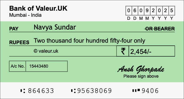 How to write a cheque for 2,454 rupees