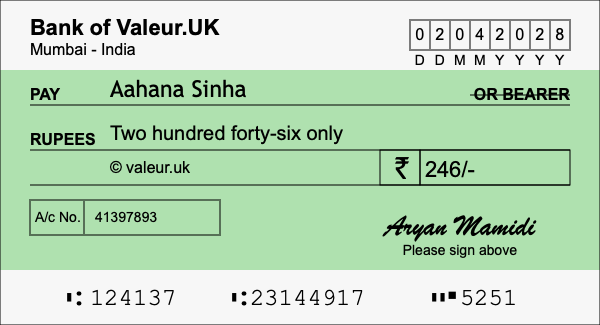 How to write a cheque for 246 rupees