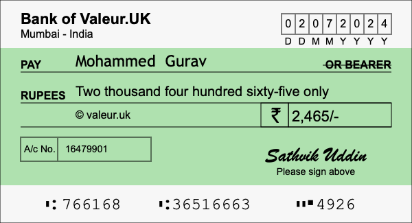 How to write a cheque for 2,465 rupees