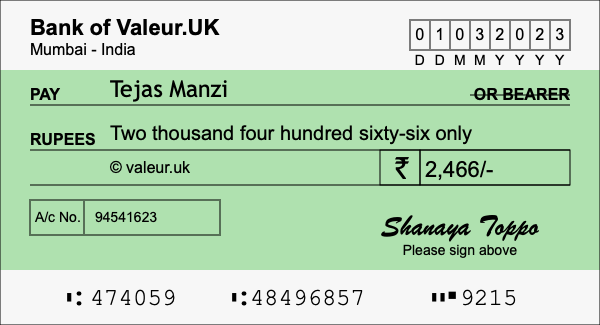 How to write a cheque for 2,466 rupees