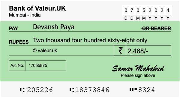 How to write a cheque for 2,468 rupees