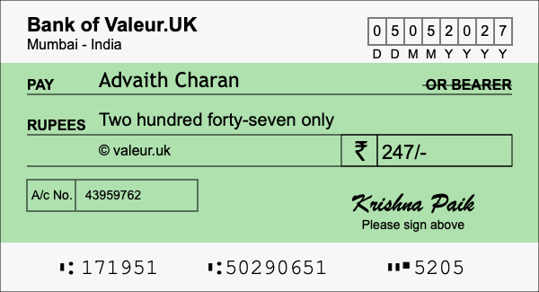 How to write a cheque for 247 rupees