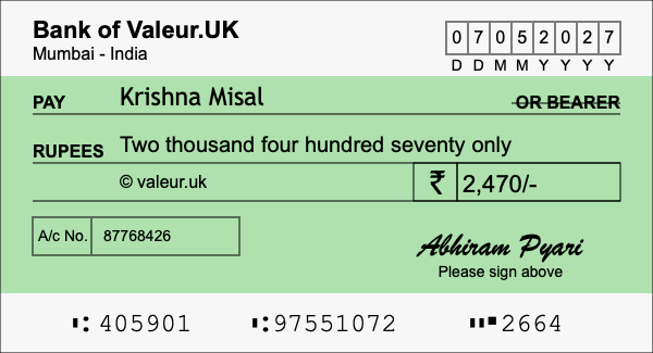 How to write a cheque for 2,470 rupees