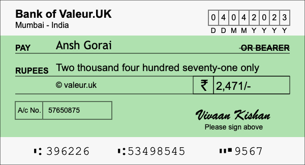 How to write a cheque for 2,471 rupees