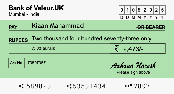 How to write a cheque for 2,473 rupees