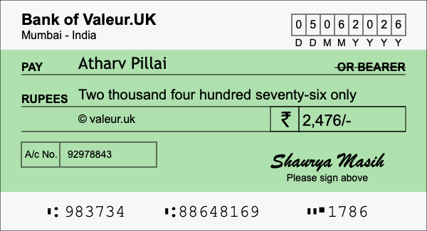 How to write a cheque for 2,476 rupees