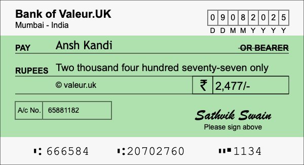 How to write a cheque for 2,477 rupees