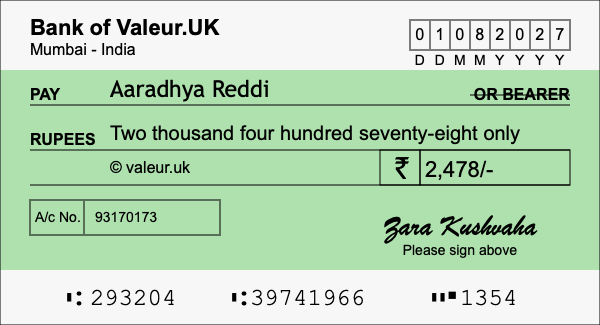 How to write a cheque for 2,478 rupees