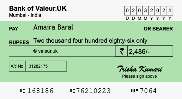 How to write a cheque for 2,486 rupees