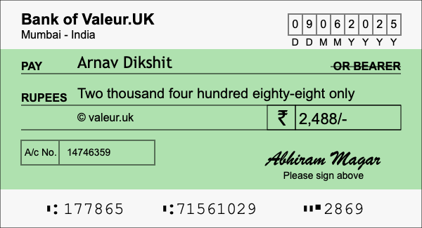 How to write a cheque for 2,488 rupees