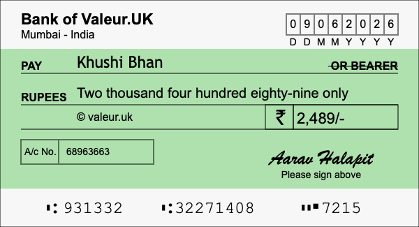 How to write a cheque for 2,489 rupees