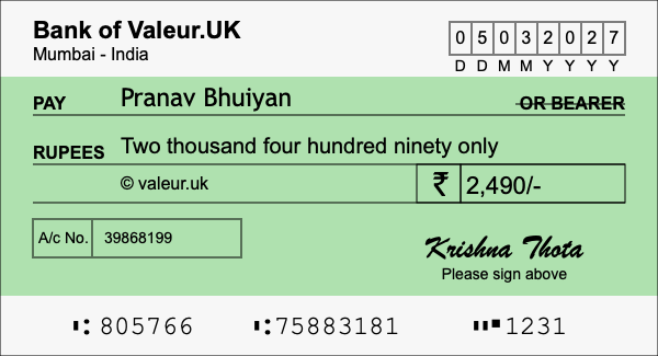 How to write a cheque for 2,490 rupees