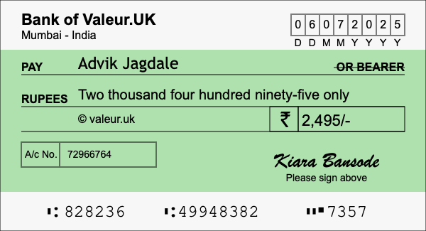 How to write a cheque for 2,495 rupees