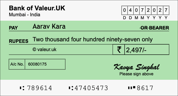 How to write a cheque for 2,497 rupees