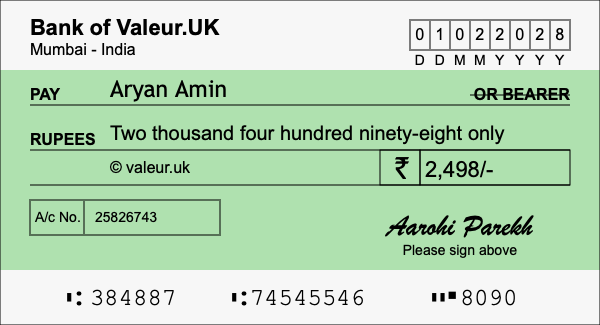 How to write a cheque for 2,498 rupees