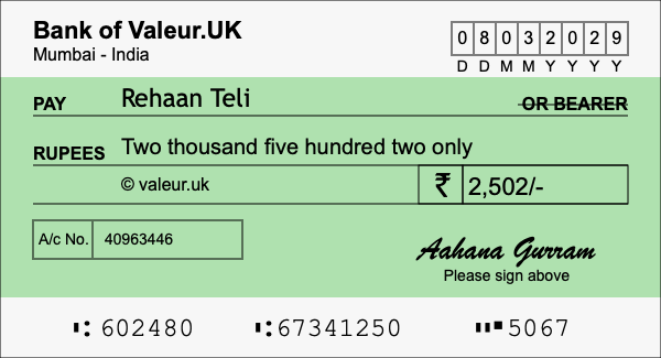 How to write a cheque for 2,502 rupees