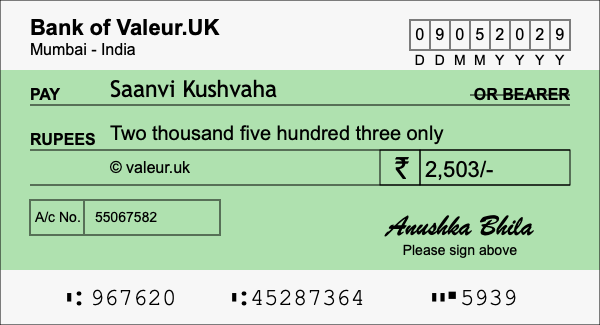 How to write a cheque for 2,503 rupees