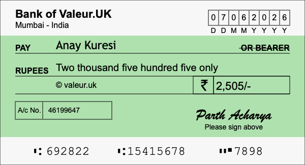 How to write a cheque for 2,505 rupees