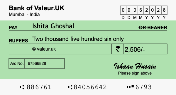 How to write a cheque for 2,506 rupees