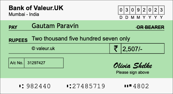 How to write a cheque for 2,507 rupees