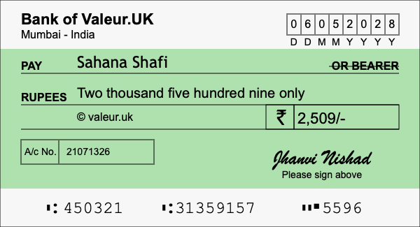 How to write a cheque for 2,509 rupees