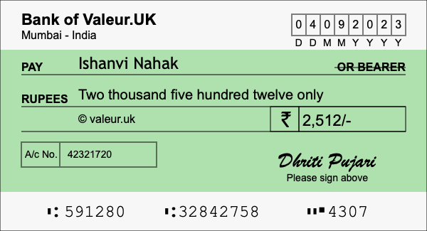 How to write a cheque for 2,512 rupees