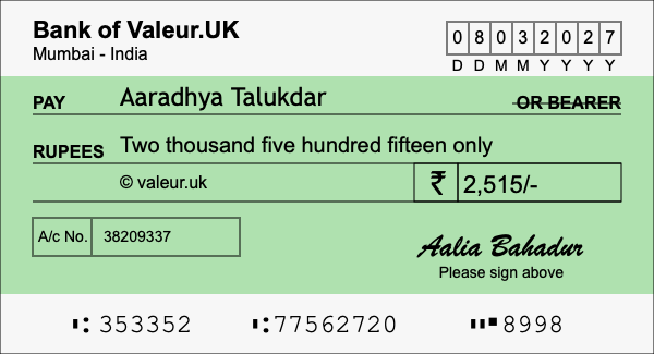 How to write a cheque for 2,515 rupees