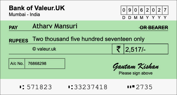 How to write a cheque for 2,517 rupees