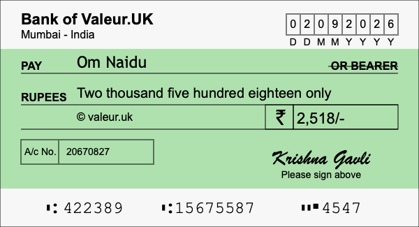 How to write a cheque for 2,518 rupees