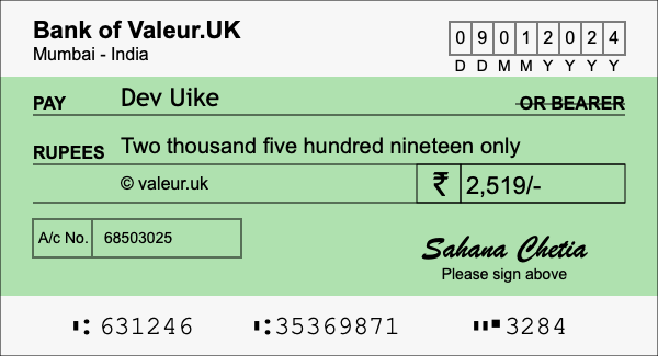 How to write a cheque for 2,519 rupees