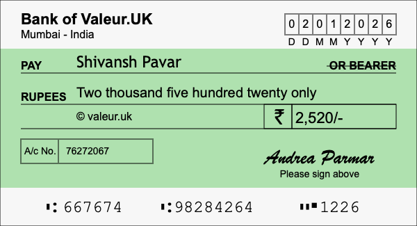 How to write a cheque for 2,520 rupees