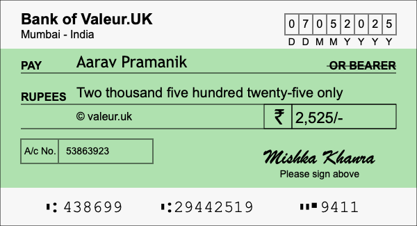 How to write a cheque for 2,525 rupees