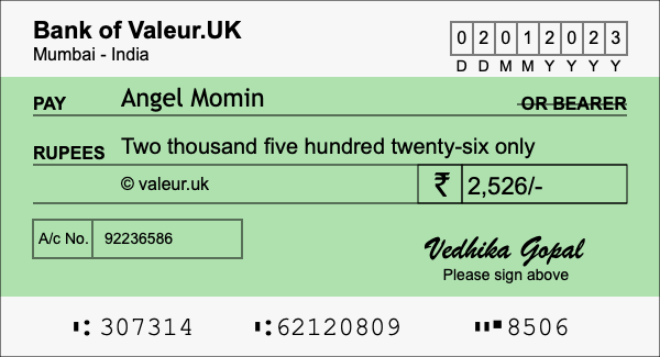 How to write a cheque for 2,526 rupees