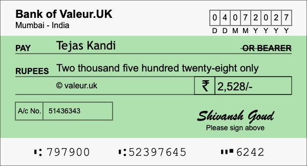 How to write a cheque for 2,528 rupees