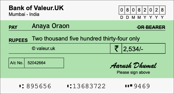 How to write a cheque for 2,534 rupees