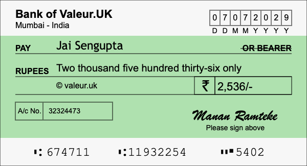 How to write a cheque for 2,536 rupees