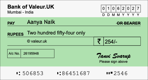 How to write a cheque for 254 rupees How to write a cheque for 254 rupees