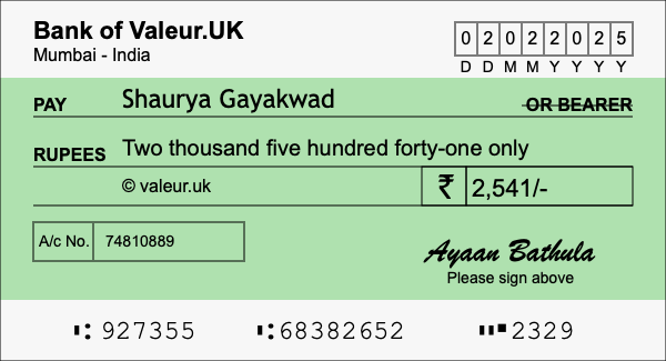 How to write a cheque for 2,541 rupees