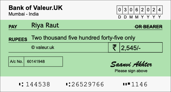 How to write a cheque for 2,545 rupees