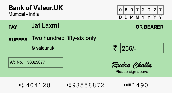 How to write a cheque for 256 rupees How to write a cheque for 256 rupees