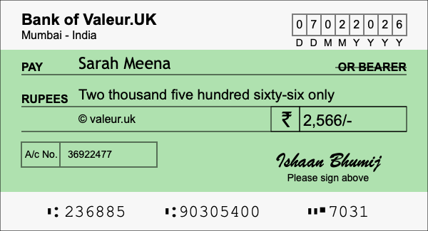 How to write a cheque for 2,566 rupees