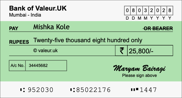 How to write a cheque for 25,800 rupees How to write a cheque for 25,800 rupees